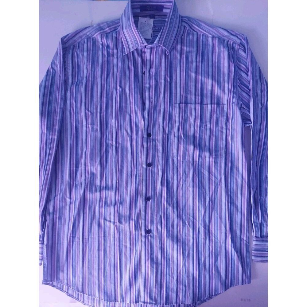 ALAN FLUSSER Men's Long Sleeve Button Down Shirt size‎ small Striped Purple